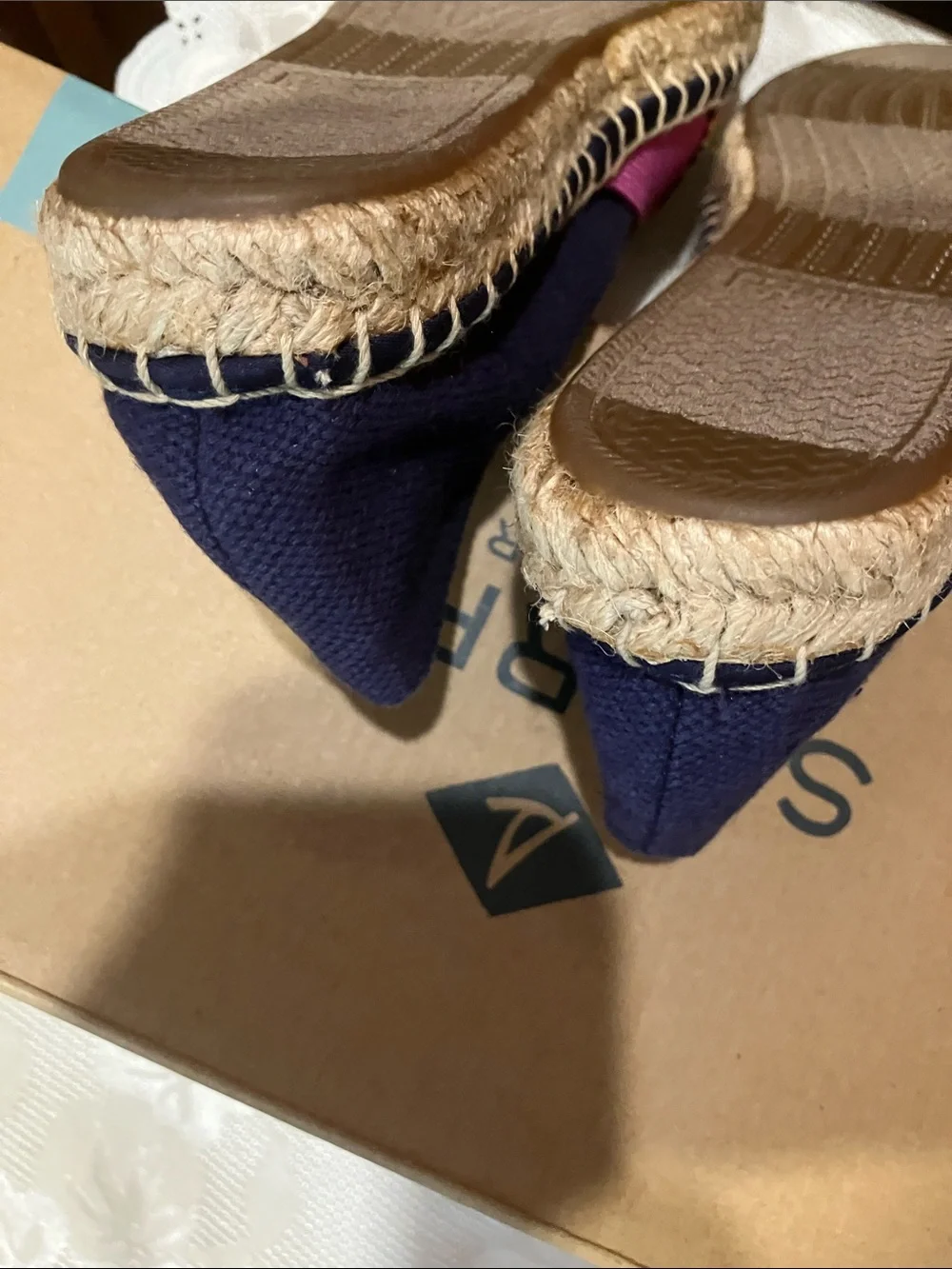 Sperry Navy Floral Espadrilles with Pink Straps